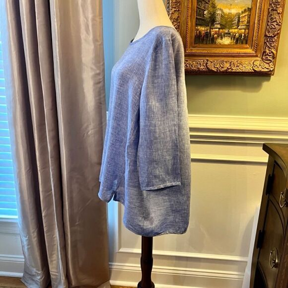 $268 EUC Hinson Wu Blue 100% Linen Tunic Style Top Blouse Back Buttons Size 10 - Picture 3 of 4